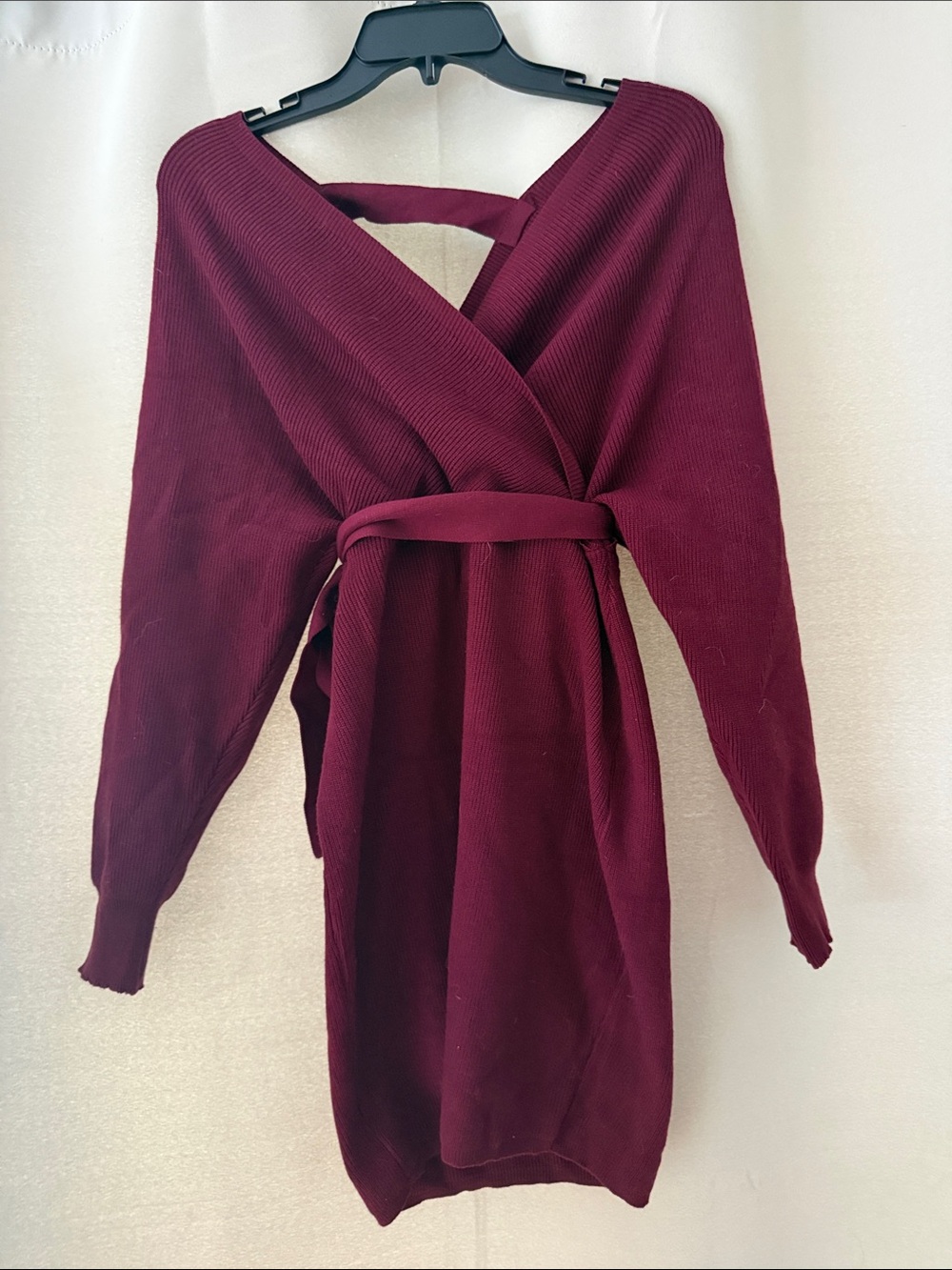 Women’s Wrap Sweater Dress in Wine Burgundy